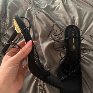 Good American Black Strappy Heels